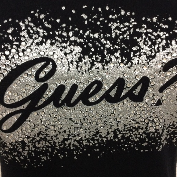 Guess Black Tee Embellished With Silver Sparkle - Picture 3 of 8
